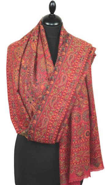 Étole Cachemire Rouge Floral Kani