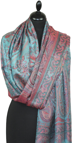 Étole en Soie Turquoise-Fuchsia-Orange