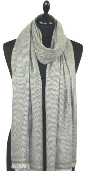 Ecru Taupe Wool/Cashmere Chevron Shawl