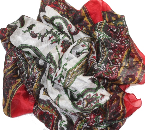 Foulard carré en soie Rouge-Écru-Beige