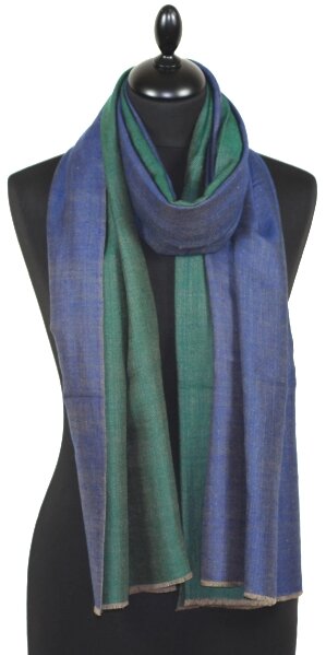 Pashmina 100% Cachemire Bicolore Bleu-Vert