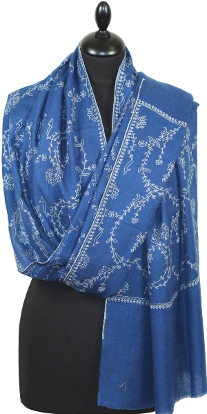 Azure Blue Embroidered Pashmina