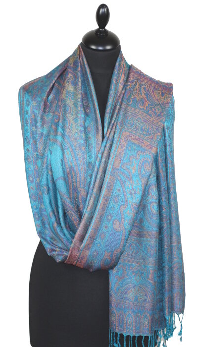 Étole en Modal/Soie Turquoise-Orange-Fuchsia