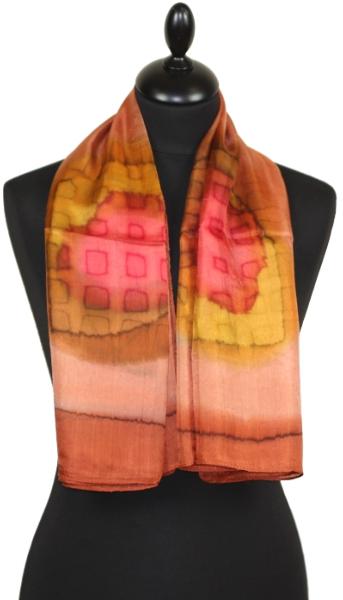 Foulard Carré en Soie Brique-Corail-Or