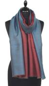 Pashmina 100% Cachemire Bicolore Bleu Turquoise-Rouge