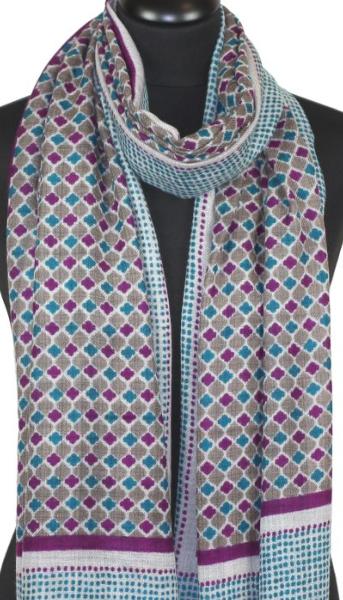 Écharpe Cachemire Beige-Turquoise-Violet
