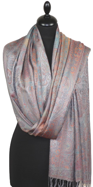 Étole en Modal/Soie Gris-Orange-Bleu