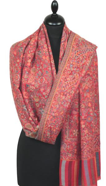Étole Cachemire Rouge Floral Kani
