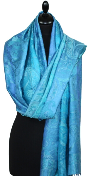 Étole en Soie Turquoise-Bleu-Indigo