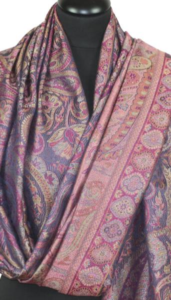 Étole en Soie Marine-Fuchsia-Orange