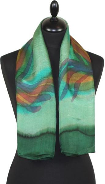 Foulard Carré en Soie Vert-Turquoise-Corail