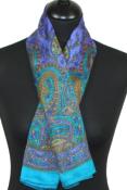 Foulard carré en soie turquoise-violet-orange