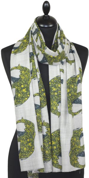 Écharpe Cachemire Gris-Jaune-Bleu