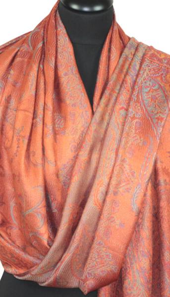 Étole en Modal/Soie Orange-Bleu-Or