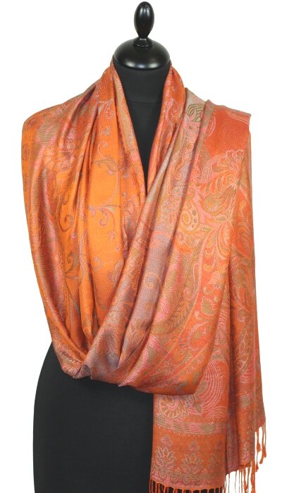 Étole en Modal/Soie Orange-Vert-Rose
