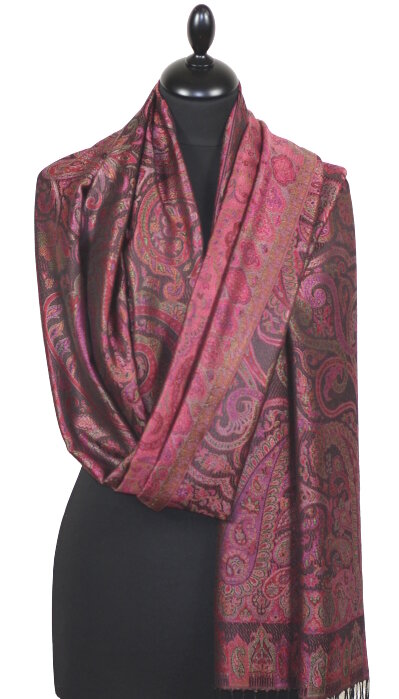 Étole en Soie Noir-Fuchsia-Vert