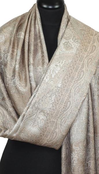 Étole en Soie Taupe-Beige-Écru
