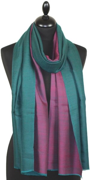 Pashmina 100% Cachemire Bicolore Vert-Fuchsia