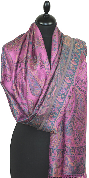 Étole en Soie Fuchsia-Or-Bleu