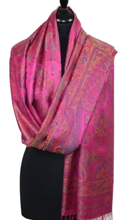 Étole en Soie Fuchsia-Orange-Vert