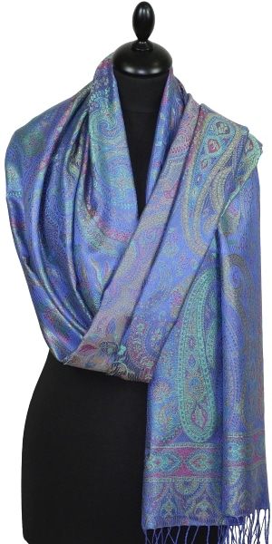 Étole en Soie Indigo-Vert-Fuchsia