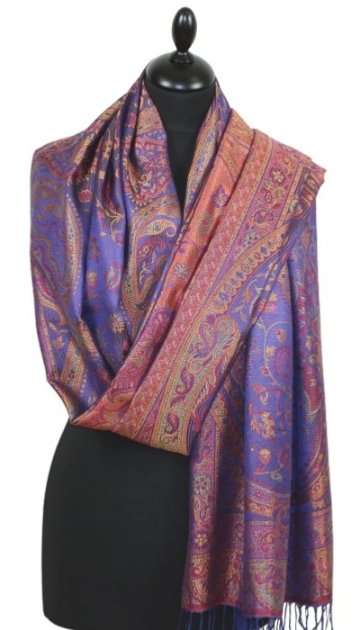 Étole en Soie Outremer-Fuchsia-Orange