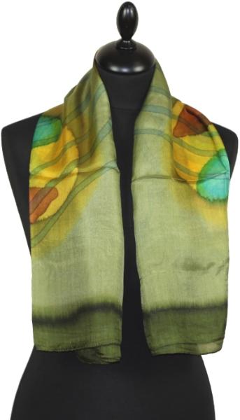 Foulard Carré en Soie Vert-Bleu-Or