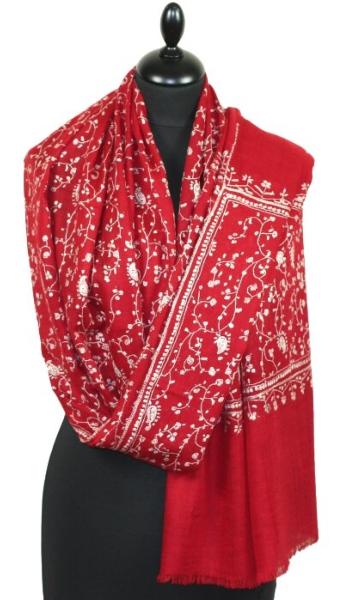 Pashmina Rouge Impérial Brodé à la Main