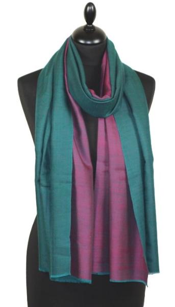 Pashmina 100% Cachemire Bicolore Vert-Fuchsia