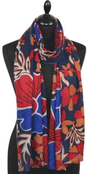 charpe Cachemire Bleu-Orange-Rouge
