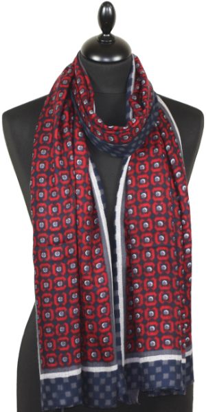 Écharpe Cachemire Rouge-Gris-Marine