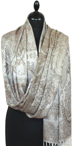 Étole en Modal/Soie Beige-Gris-Écru