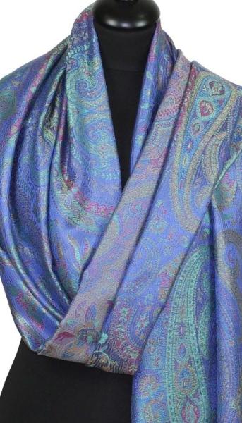 Étole en Soie Indigo-Vert-Fuchsia