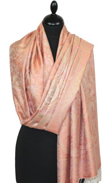 Étole en Soie Saumon-Rose-Écru