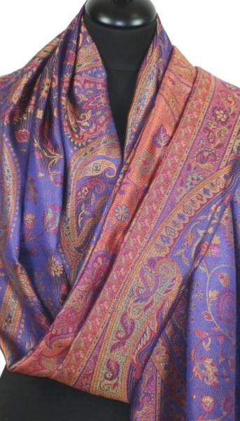 Étole en Soie Outremer-Fuchsia-Orange