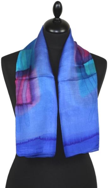 Foulard Carré en Soie Bleu-Noir-Fuchsia
