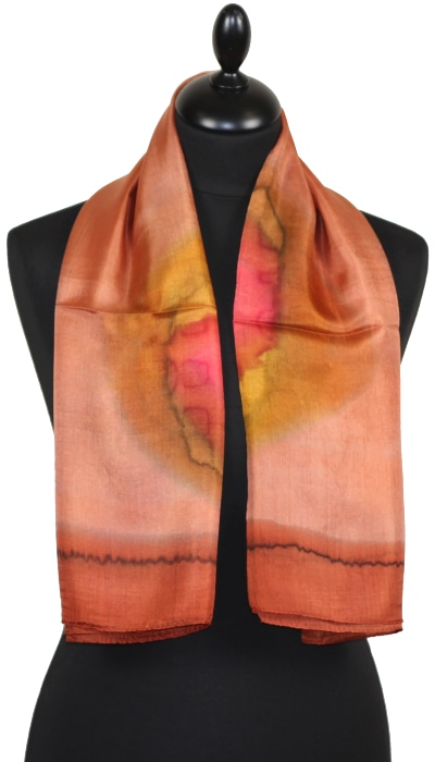 Foulard Carré en Soie Saumon-Or-Corail