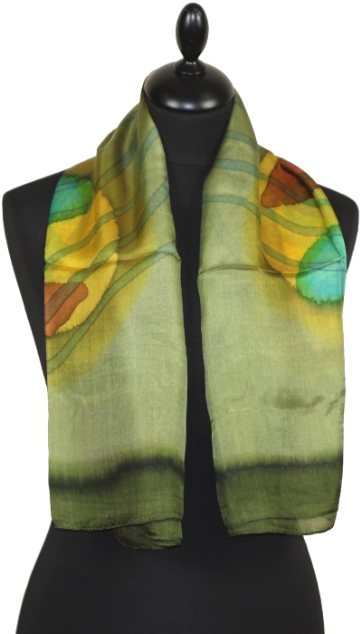 Foulard Carré en Soie Vert-Bleu-Or