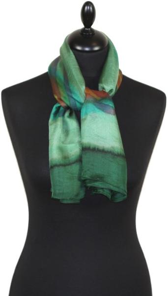 Foulard Carré en Soie Vert-Turquoise-Corail