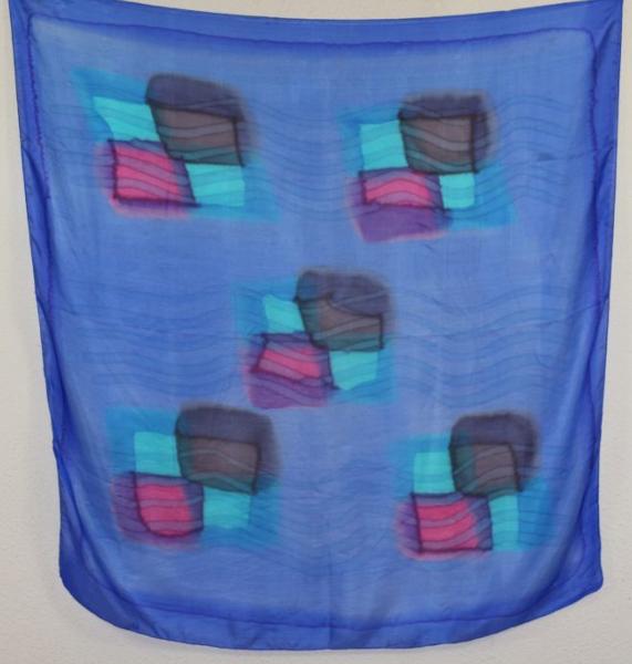 Foulard Carré en Soie Bleu-Noir-Fuchsia