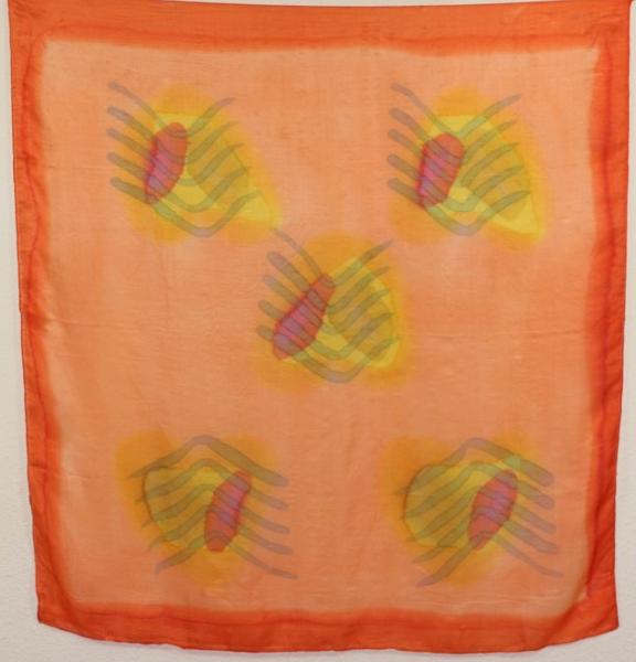Foulard Carré en Soie Orange-Corail-Or