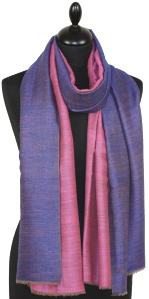 Pashmina 100% Cachemire Bicolore Bleu-Rose