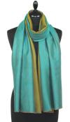 Pashmina 100% Cachemire Bicolore Vert Turquoise-Or