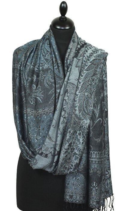 Étole en Modal/Soie Noir-Gris-Bleu