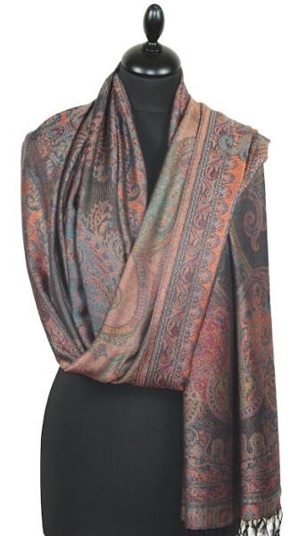 Étole en Modal/Soie Noir-Orange-Bleu