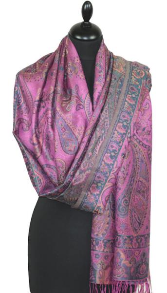 Étole en Soie Fuchsia-Or-Bleu