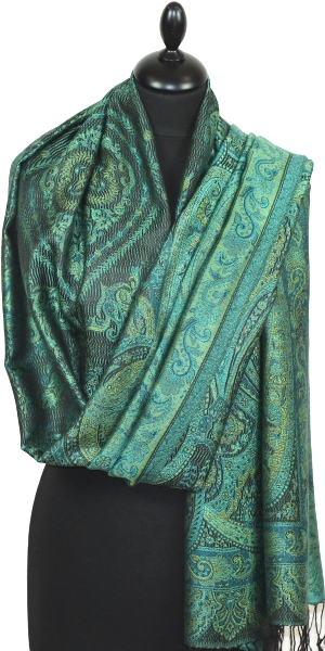 Black-Turquoise-Green Silk Scarf