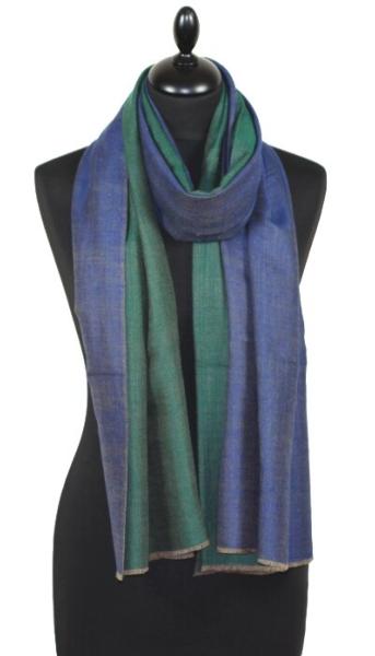 Pashmina 100% Cachemire Bicolore Bleu-Vert