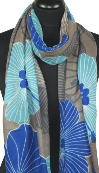 Écharpe Cachemire Beige-Bleu-Gris