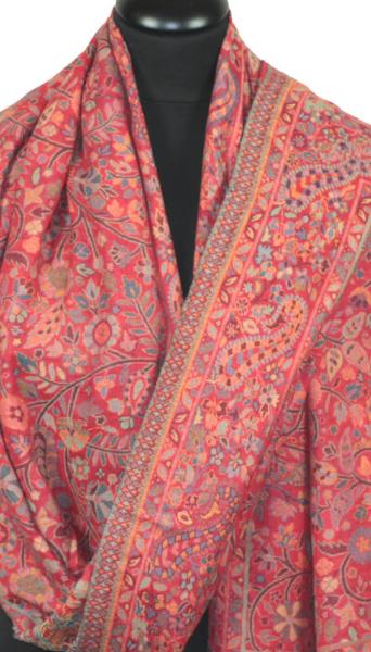 Étole Cachemire Rouge Floral Kani